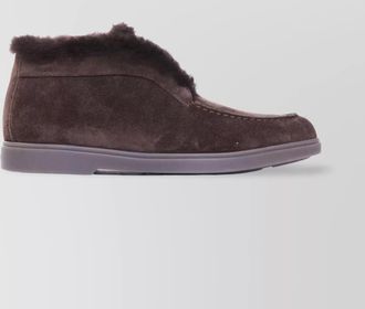 Santoni suede fur trim ankle height loafers