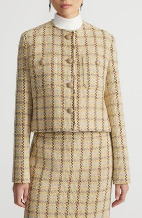 Lafayette 148 New York Check Insulated Wool Blend Jacket in Canary Yellow Multi at Nordstrom Rack, Size Xx-Large
