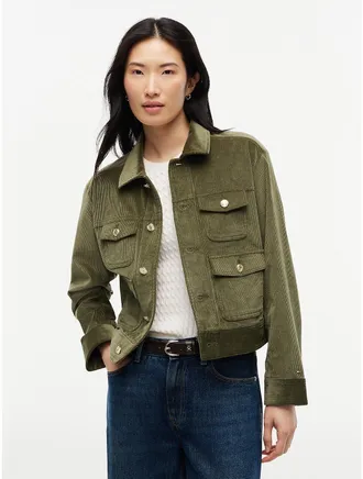 Tommy Hilfiger Womens Stretch Corduroy Utility Jacket - Huntsman Green - XXL