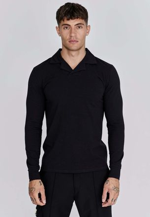 Siksilk Langarm-Poloshirt SIKSILK Siksilk Langarmpolo T-Shirt and Shorts Set, Herren, Gr. L, schwarz, Obermaterial: 54% Viskose CV. 46% Polyester PES., Shirts