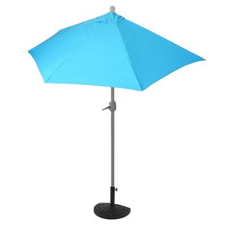 Hhg Nunca Usado] Parasol De Media Ca&ntilde;a Parla, Parasol De Balc&oacute;n, Poli&eacute;ster/aluminio Uv 50+ 3kg, 300cm Turquesa Con Soporte