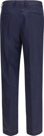 Brunello Cucinelli Mens Virgin Wool Batavia Pinstriped Pants Navy Fleece Ovis Aries Trousers