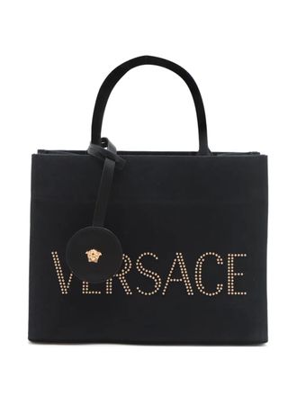 Versace 2020-2024 logo canvas tote bag - women - Canvas/Calf Leather - One Size - Black