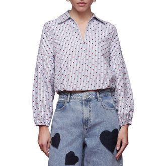 Avec Les Filles Bubble Crop Shirt in Flocked Hearts at Nordstrom, Size Medium