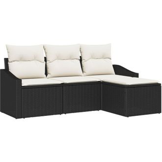 vidaXL Conjunto De Sof&aacute; De Jard&iacute;n 4 Pcs Negro Polirat&aacute;n Vidaxl