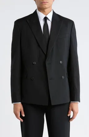 Open Edit Black Linen Blend Double Breasted Sport Coat at Nordstrom, Size 40