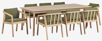 Sklum Sklum - Set tavolo rettangolare 220x100 cm e 8 sedie da giardino in legno di acacia Kaela