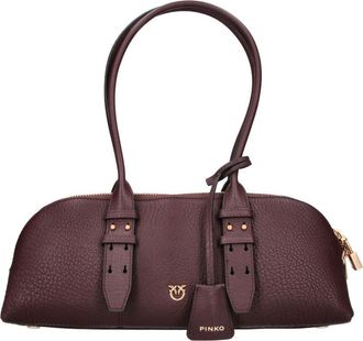Pinko Bordeaux Leather Horizontal Bowling Tote Bag