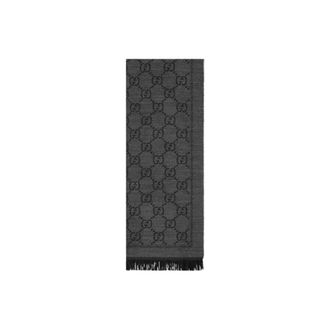 Gucci Accessoires, Dames, Grijs, ONE Size, Wol, GG Jacquard Gebreide Sjaal