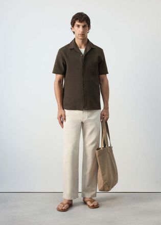 Mango Camicia regular fit in misto cotone con texture marrone - Uomo - XXL - MANGO MAN