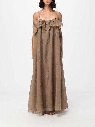 Eleh Long Embroidered Tencel Tunic with Ruffles and a Square Neck