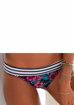 Venice Beach Bikini-Hose VENICE BEACH Summer, Damen, Gr. 34, N-Gr, blau (marine, bedruckt), Polyamid, Xtra Life LYCRA, floral, Badehosen Bikini-Hose, mit Umschlagb