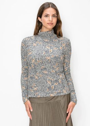 YAL New York Textured Print High Neck Top in Grey