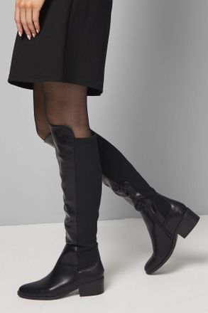 Wallis Womens Hannah Stretch Back Almond Toe Low Heel Knee Boots - Black - Size UK 4