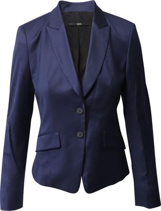 HUGO BOSS Pre-owned Womens Single Breasted Blazer in Blue Wool - Size Small