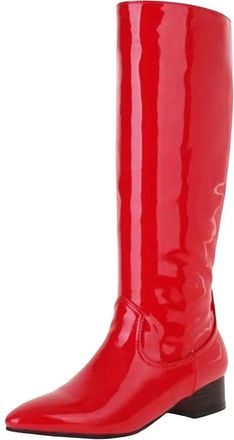 Generic Womens Knee High Boots Pointed Toe Chunky Heel Slip On Style Long Booties For Winter Large Size