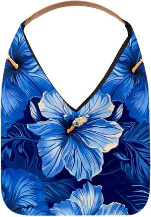 Generic Hawaiian Hibiscus Floral Blue (4) Reusable Lightweight Grocery Bags - Foldable Into Compact Pouch, Washable & Sturdy, Multipurpose for Shopping and Tr