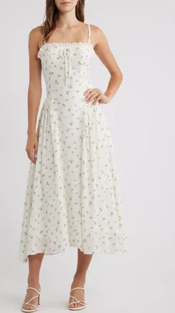 Lulus Floral Midi Dress in White Multi at Nordstrom, Size X-Large