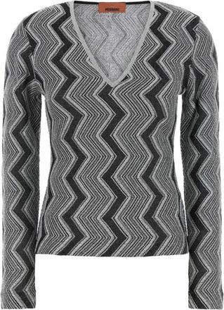 Missoni V-neck Knitwear, female, Gray, Size: XS Chic Embroidered Sweater