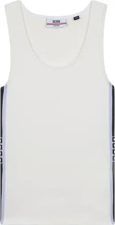 GCDS Gcds, Tops, Dames, Wit, XS, Denim, Logo-Stripe Tank Top