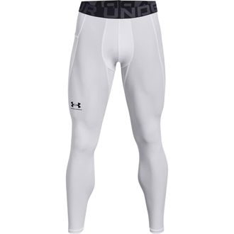 Under Armour Mens Standard HeatGear Leggings, White (100)/Black, Large Tall