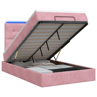 vidaXL Letto Ottomano Con Materasso E Led Rosa 120 X 200 Cm Velluto Vidaxl
