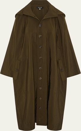 Eskandar Smaller-Front Larger-Back High-Neck Coat With Button Away Hood (Full Length)