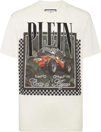 Philipp Plein T-shirt Ronde Hals SS Racing - Heren - T-shirts - Beige - 2XL - Katoen - Tops