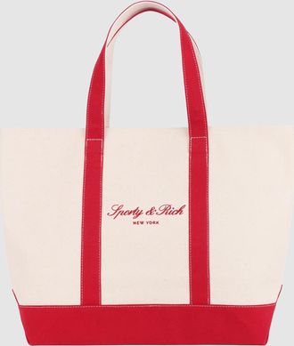 Sporty & Rich Tote Bag Signature Ny Logo Natural Ruby
