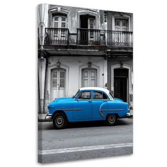 Feeby Cuadro Sobre Lienzo, Coche Antiguo Azul La Habana Cuba, 70x100