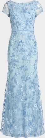 Mac Duggal Petite Floral-Embroidered Trumpet Gown