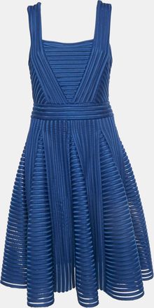 Maje Navy Blue Striped Jersey & Mesh Sleeveless Mini Dress