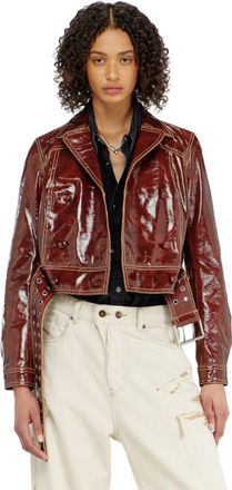 Diesel Patent-leather jacket with large belt - Leather jackets - Woman