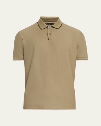 Loro Piana Mens Brentwood Tipped Jersey Pique Polo Shirt