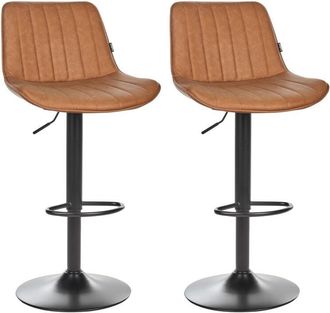 Beliani Set of 2 Bar Stools Faux Leather Height Adjustable Swivel Chairs Brown Dubrovnik
