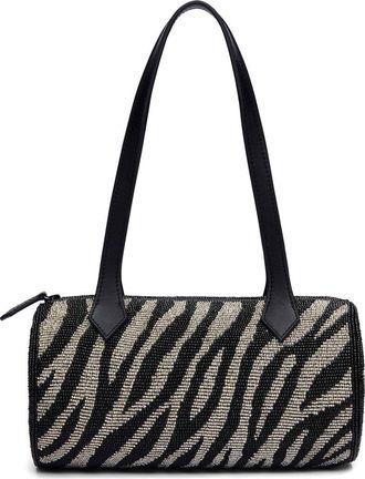 Reformation Aurora Beaded Baguette Shoulder Bag in White Black Zebra Beaded at Nordstrom