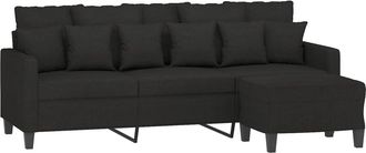 vidaXL Vidaxl - Sof&aacute; De 3 Plazas Con Taburete De Tela Negro 180 Cm