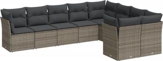 vidaXL Set De Muebles De Jard&iacute;n 9 Pzas Y Cojines Rat&aacute;n Sint&eacute;tico Gris Vidaxl