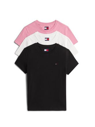 Tommy Jeans Kurzarmshirt TOMMY JEANS TJW 3PACK C-NECK TEE, Damen, Gr. XL (42), schwarz (schwarz, ecru, mystic pink), Single Jersey, Obermaterial: 100% Baumwolle, 