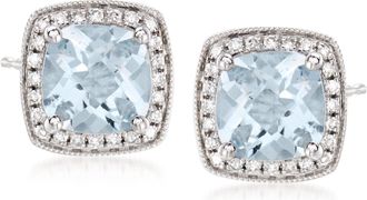 Ross-Simons Aquamarine and. Diamond Earrings in 14kt White Gold