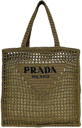 Prada Green Khaki Raffia Tote Bag (Pre-Owned)
