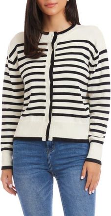 Karen Kane Stripe Cardigan Sweater in Black/Cream at Nordstrom, Size X-Small