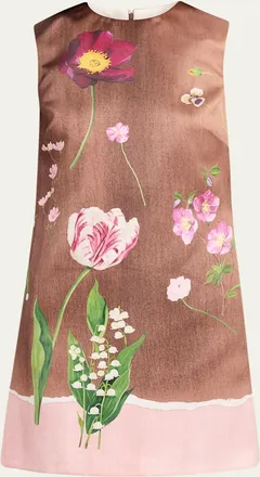 Oscar De La Renta Sleeveless Mixed Botanical Mini Shift Dress