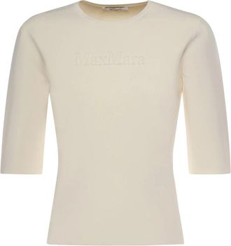 Max Mara Ronde hals gebreide top - Dames - Ronde hals truien - Beige - L - Truien & Vesten