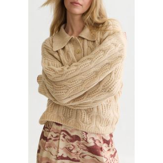 Scotch & Soda Boxy Cable Knit Polo Sweater in Shifting Sand at Nordstrom, Size X-Small