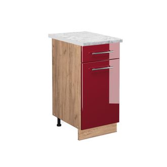 Vicco Mueble Bajo De Cocina Fame-line, Rojo Burdeos Alto Brillo, 40 Cm, Et M&aacute;rmol Vicco