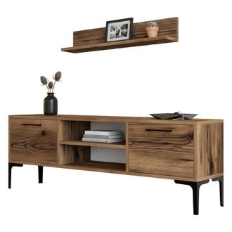 Dmora Parete Equipable Orago, Mueble Sala Modular, 3 Estantes, 4 Compartimentos, Nogal Marr&oacute;n