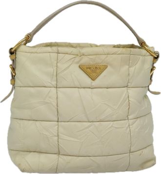 Prada Vintage Handbag Tessuto Beige Nylon Handbag (Pre-Owned)