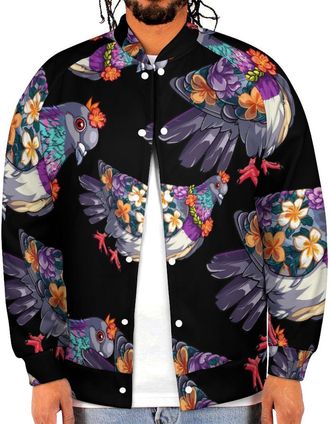 Generic Pigeon Flower Jacket Baseball Uniform Casual Bomber Windbreaker Zip Up Coat for Men