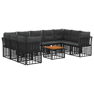 vidaXL Conjunto De Sof&aacute;s De Exterior 10 Pcs Negro Y Gris Oscuro Vidaxl